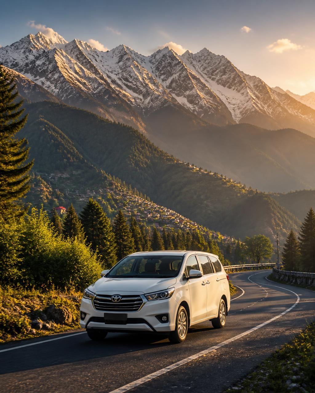 White Innova taxi in front of scenic Jammu & Kashmir mountains - Vishal taxi services service